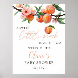 Sweet Little Peach Baby Shower Welcome Sign ポスター