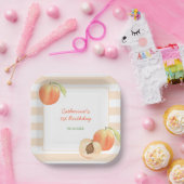 Sweet Little Peach Stripes Girl Birthday ペーパープレート (パーティー)