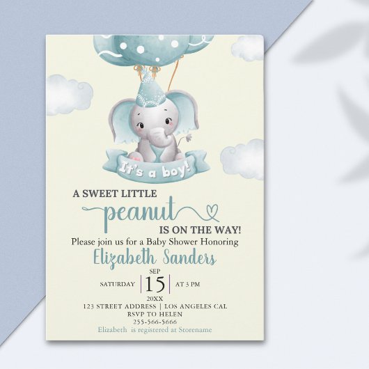 Sweet Little Peanut is on the way Baby shower 招待状