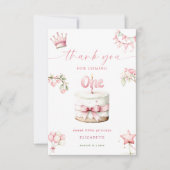 Sweet Little Princess Pink Cake 1st Birthday サンキューカード (正面)