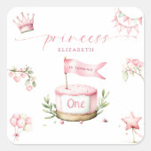Sweet Little Princess Pink Cake 1st Birthday スクエアシール (正面)