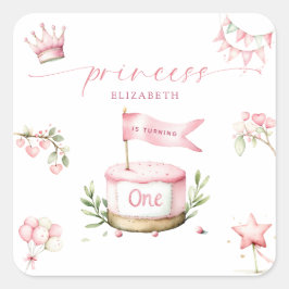 Sweet Little Princess Pink Cake 1st Birthday スクエアシール