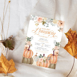 Sweet Little Pumpkin ピンクの花柄の秋のベビーシャワー 招待状