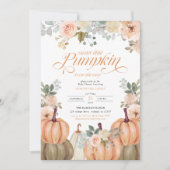 Sweet Little Pumpkin ピンクの花柄の秋のベビーシャワー 招待状 (正面)