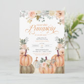 Sweet Little Pumpkin ピンクの花柄の秋のベビーシャワー 招待状 (スタンド正面)