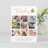 Sweet Little Pumpkin 9 Photo Collage Baby Shower サンキューカード (スタンド正面)