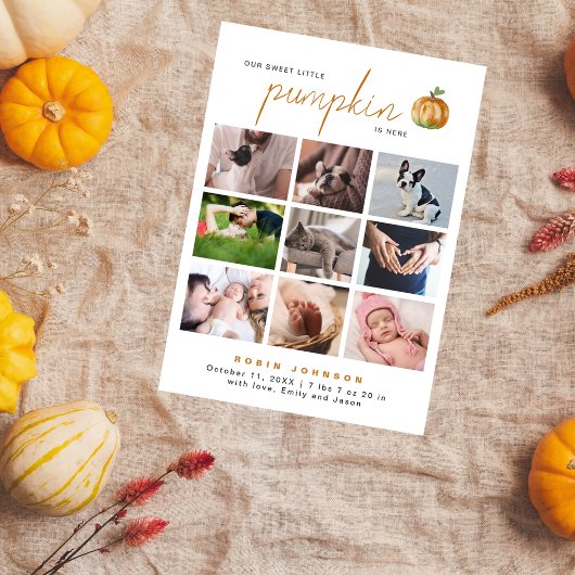 Sweet Little Pumpkin 9 Photo Collage Baby Shower サンキューカード