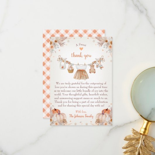 Sweet Little Pumpkin Autumn Baby Shower  サンキューカード (正面/裏面インサイチュ)