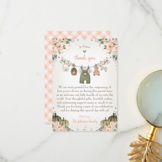 Sweet Little Pumpkin Autumn Baby Shower  サンキューカード (正面/裏面インサイチュ)