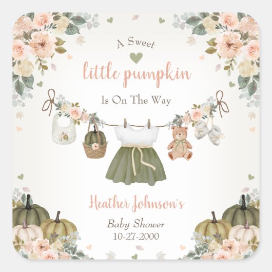Sweet Little Pumpkin Autumn Baby Shower スクエアシール (正面)