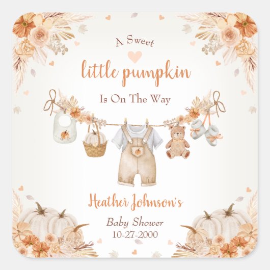 Sweet Little Pumpkin Autumn Baby Shower スクエアシール (正面)