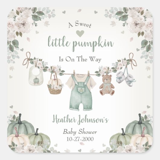 Sweet Little Pumpkin Autumn Baby Shower スクエアシール (正面)