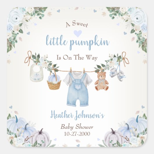 Sweet Little Pumpkin Autumn Baby Shower スクエアシール (正面)