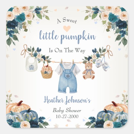 Sweet Little Pumpkin Autumn Baby Shower スクエアシール (正面)