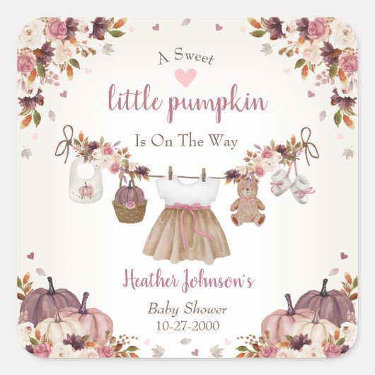 Sweet Little Pumpkin Autumn Baby Shower スクエアシール (正面)