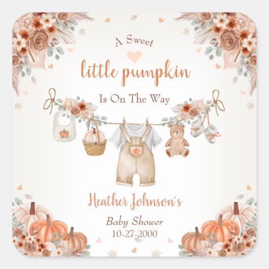 Sweet Little Pumpkin Autumn Baby Shower スクエアシール (正面)