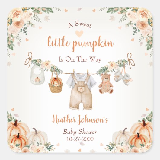 Sweet Little Pumpkin Autumn Baby Shower スクエアシール (正面)