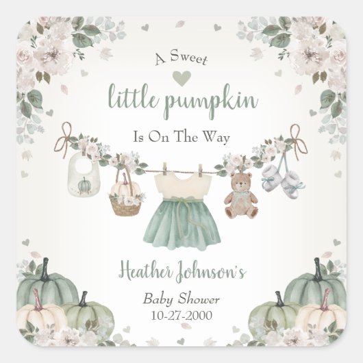 Sweet Little Pumpkin Autumn Baby Shower スクエアシール (正面)