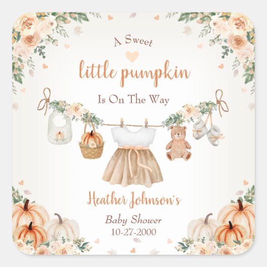 Sweet Little Pumpkin Autumn Baby Shower スクエアシール (正面)