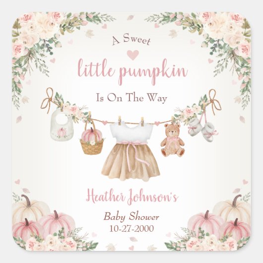 Sweet Little Pumpkin Autumn Baby Shower スクエアシール (正面)