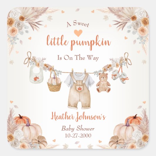 Sweet Little Pumpkin Autumn Baby Shower スクエアシール (正面)