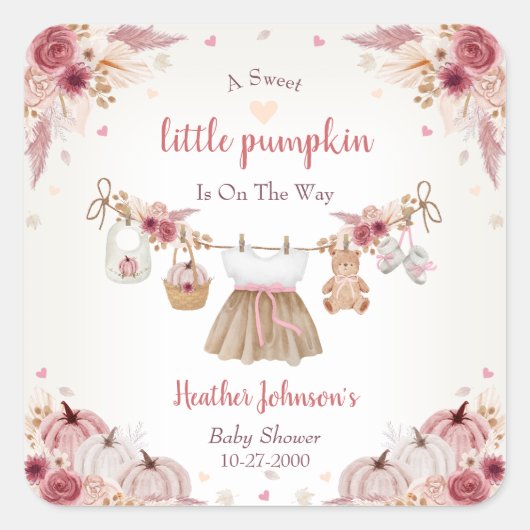 Sweet Little Pumpkin Autumn Baby Shower  スクエアシール (正面)