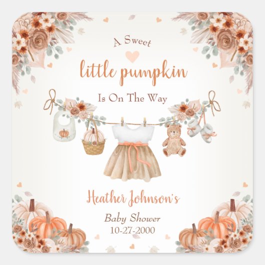 Sweet Little Pumpkin Autumn Baby Shower  スクエアシール (正面)