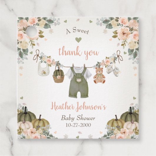 Sweet Little Pumpkin Autumn Baby Shower フェイバータグ (正面)