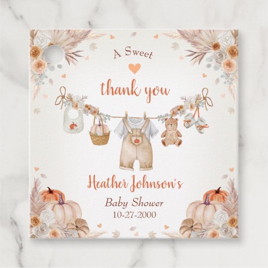 Sweet Little Pumpkin Autumn Baby Shower フェイバータグ (正面)
