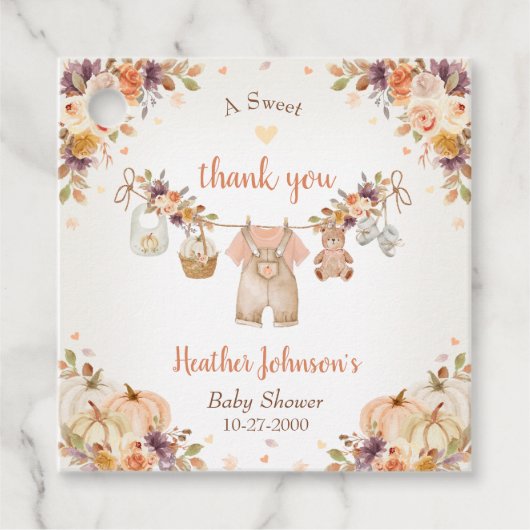 Sweet Little Pumpkin Autumn Baby Shower フェイバータグ (正面)