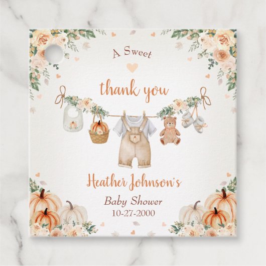 Sweet Little Pumpkin Autumn Baby Shower フェイバータグ (正面)