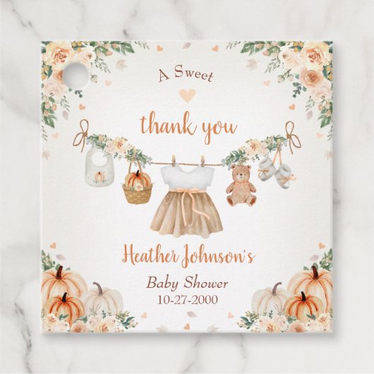 Sweet Little Pumpkin Autumn Baby Shower フェイバータグ (正面)