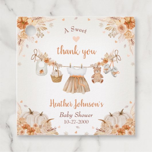 Sweet Little Pumpkin Autumn Baby Shower フェイバータグ (正面)