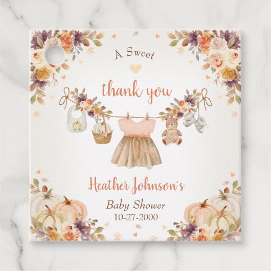 Sweet Little Pumpkin Autumn Baby Shower フェイバータグ (正面)
