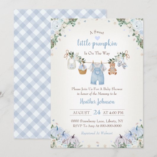 Sweet Little Pumpkin Autumn Baby Shower 招待状 (正面/裏面)