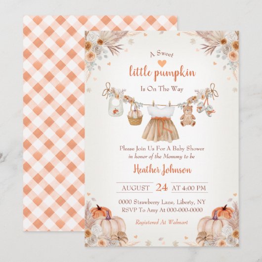 Sweet Little Pumpkin Autumn Baby Shower Invitation 招待状 (正面/裏面)