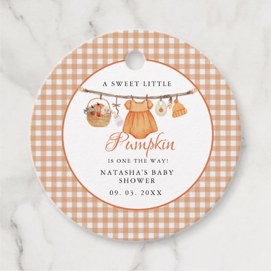 Sweet Little Pumpkin Fall baby shower フェイバータグ (正面)