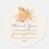 Sweet Little Pumpkin Floral Fall ベビーシャワー ラウンドシール (正面)