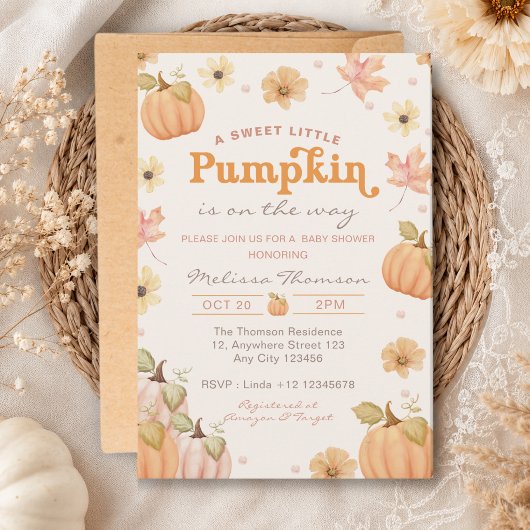 Sweet Little Pumpkin On The Way 秋のベビーシャワー 招待状