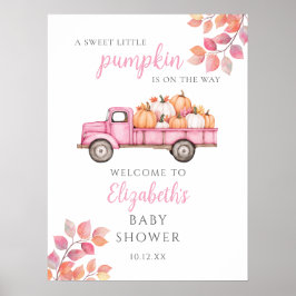 Sweet Little Pumpkin Pink Baby Shower Welcome Sign ポスター