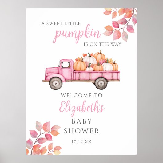 Sweet Little Pumpkin Pink Baby Shower Welcome Sign ポスター (正面)