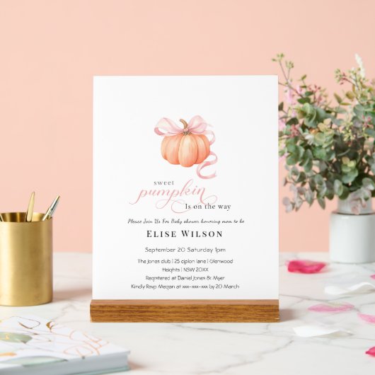 Sweet Little pumpkin pink bow is on the way アクリルサイン (ウェディング)