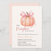 Sweet Little pumpkin pink bow is on the way  招待状 (正面/裏面)