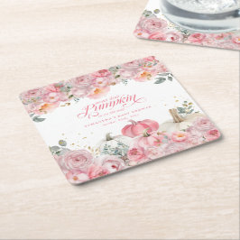 Sweet Little Pumpkin Pink Floral Fall Baby Shower スクエアペーパーコースター