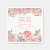 Sweet Little Pumpkin Pink Floral Fall Baby Shower スタンダードカクテルナプキン (正面)