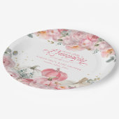 Sweet Little Pumpkin Pink Floral Fall Baby Shower ペーパープレート (アングル)