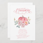 Sweet Little Pumpkin Pink Floral Fall Baby Shower 招待状 (正面/裏面)