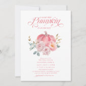Sweet Little Pumpkin Pink Floral Fall Baby Shower 招待状 (正面)