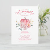 Sweet Little Pumpkin Pink Floral Fall Baby Shower 招待状 (スタンド正面)