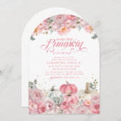 Sweet Little Pumpkin Pink Floral Fall Baby Shower 招待状 (正面/裏面)